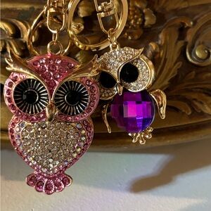 🩷💜 Sparkling Owl Keychains / Bag Charms in Pink and Purple (Set of  2)